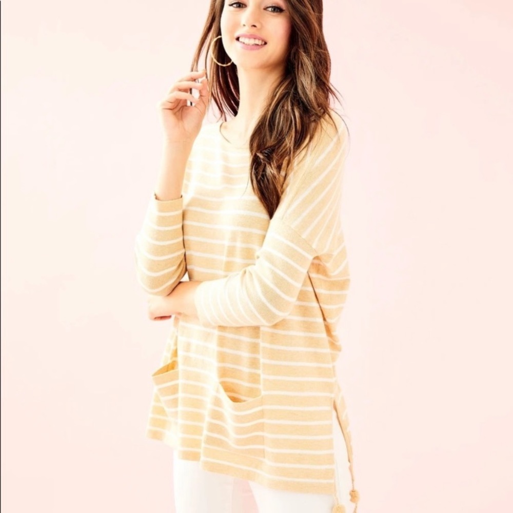GUC Lilly Pulitzer Elba Sweater Carmel Heathered Sand Bar Stripe XXS
